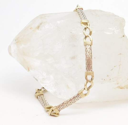 14K White & Yellow Gold Woven Bars & Curb Unique Chain Bracelet 9.3g image number 1