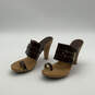 Womens Brown Leather Toe Loop Studded Slip-On Block Platform Heels Size 8M image number 3