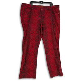 Womens Red Black Cheetah Print Flat Front Pockets Straight Leg Ankle Pants Sz 26