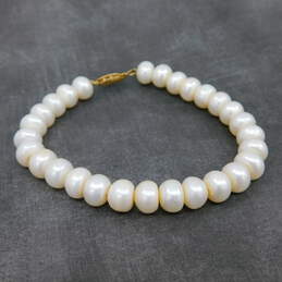 Romantic 14K Yellow Gold Clasp Pearl Bracelet 19.6g