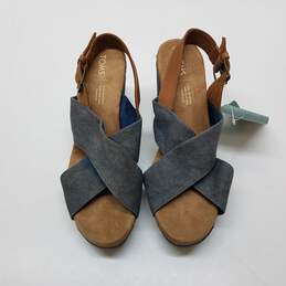 Toms Majolica Blue Vintage Canvas/Vegan Tan Leather Ibiza Sandals Size 8.5 alternative image