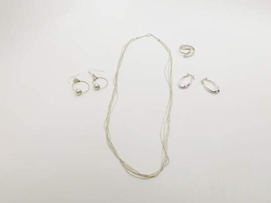 Artisan 925 Liquid Silver 5 Strand Necklace Modernist Hoop Bead Drop Earrings & Cut Out Ring 13.9g image number 1