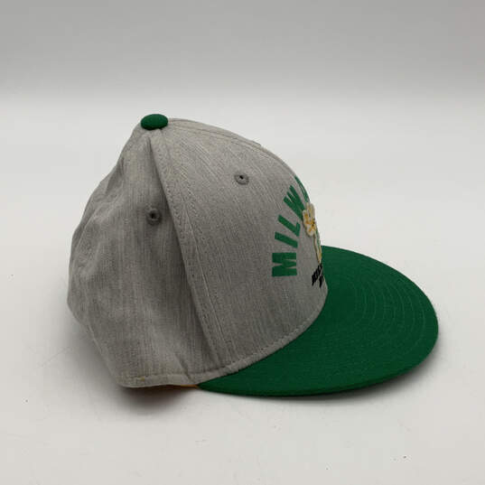 Mens Green Gray Milwaukee Bucks Eyelets Classic Baseball Cap Size L/XL image number 4