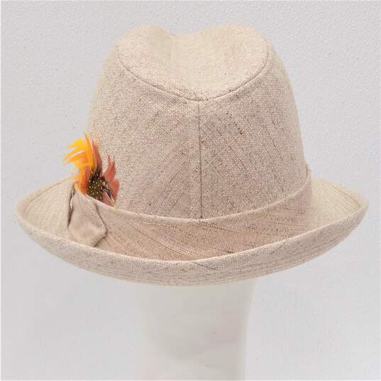 VTG Dobbs Fifth Avenue Men's Sandy Beige Tweed Fedora Hat w/ Feather Detail SZ 7 1/8 image number 4