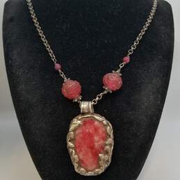 Sterling Silver Faceted Rhodochrosite Glass Pendant 20.5inch Toggle Necklace 54.4g
