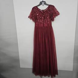 Red Sequin Flutter Sleeve Gown alternative image