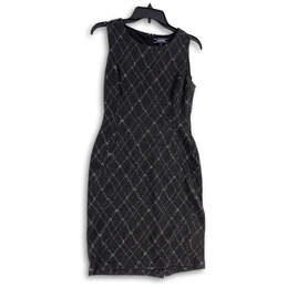 Womens Gray Diamond Sleeveless Round Neck Back Zip Sheath Dress Size 2