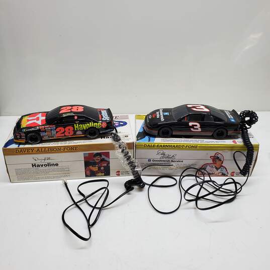 Davey Allison and Dale Earnhardt NASCAR Car Shaped Telephones - UNTESTED image number 1