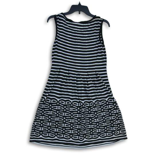NWT Max Studio Womens Black White Striped Pleated Round Neck A-Line Dress Size M image number 2