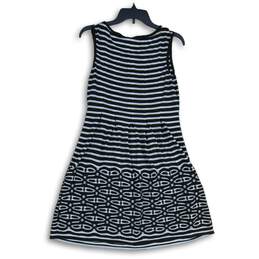 NWT Max Studio Womens Black White Striped Pleated Round Neck A-Line Dress Size M alternative image