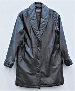 Wilson Black Leather Button Up Coat Womens SZ M
