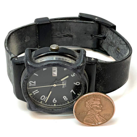Designer Swatch Swiss Black Adjustable Strap Round Dial Analog Wristwatch image number 1