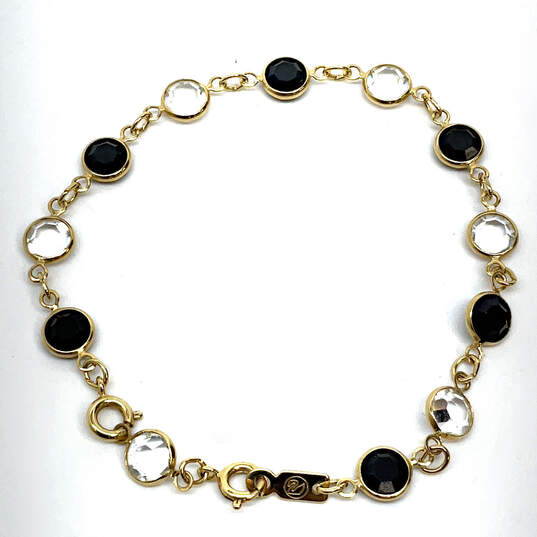 Designer Swarovski Gold-Tone Onyx And Clear Crystals Link Chain Bracelet image number 3