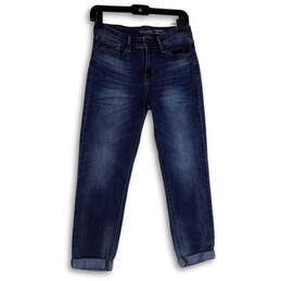 Womens Blue Denim Medium Wash Pockets Stretch Slim Cuff Ankle Jeans Size 4
