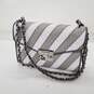 Michael Kors Rose Medium Gray White Striped Leather Flap Shoulder Bag image number 1