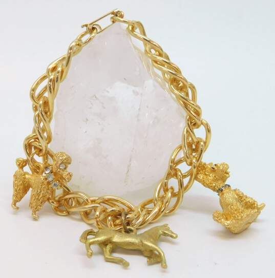 Vintage Gold Tone & Faux Pearl Charm Bracelets 102.4g image number 3