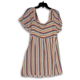 Womens Multicolor Striped Front Knot Short Sleeve Mini Dress Size Large alternative image