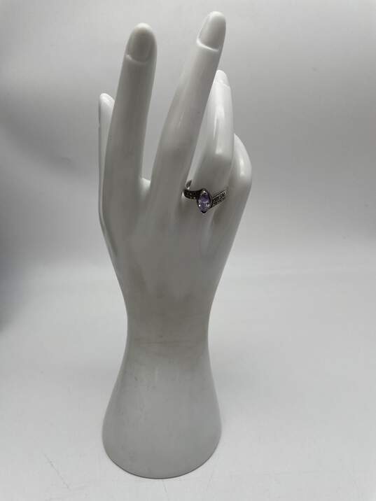 Womens Designer Round Shape Purple Amethyst Silver Ring Size 8 4.1g image number 2