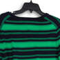 Womens Blue Green Striped V-Neck Long Sleeve Pullover Sweater Size L/G image number 4
