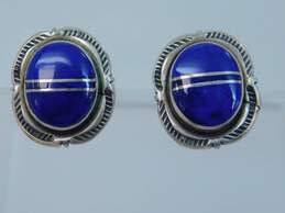 Jake Sampson Dine Navajo 925 Sterling Silver Faux Lapis Lazuli Earrings 4.3g