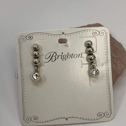 Designer Brighton Silver-Tone Rhinestone Beaded Drop Earrings With Dust Bag image number 3