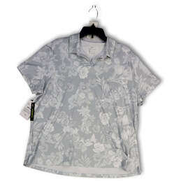 NWT Womens Gray Floral Collared Short Sleeve Dri-Fit Golf Polo Shirt Size 2XL
