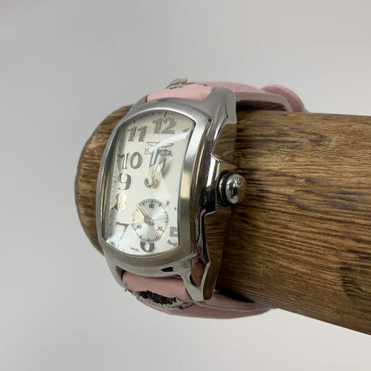 Designer Invicta Silver-Tone Pink Leather Strap Quartz Analog Wristwatch image number 1