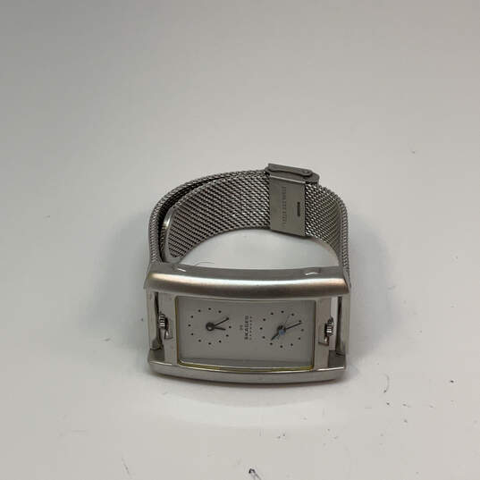 Designer Skagen Silver-Tone Dual Time Rectangle Dial Analog Wristwatch image number 3