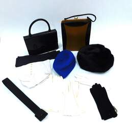Vintage Womens Fashion Accessories Mink Pillbox Hats Formal Gloves Handbags Belt