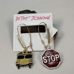 NWT Designer Betsey Johnson Gold-Tone Bus & Stop Mismatch Dangle Earrings