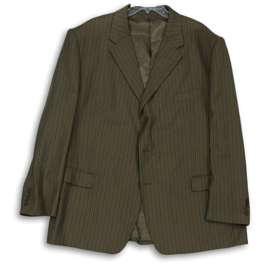 Mens Khaki Striped Long Sleeve Notch Lapel Three Button Blazer Size 52 image number 1