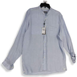 NWT Mens Blue Linen Long Sleeve Collared Classic Button-Up Shirt Size 4