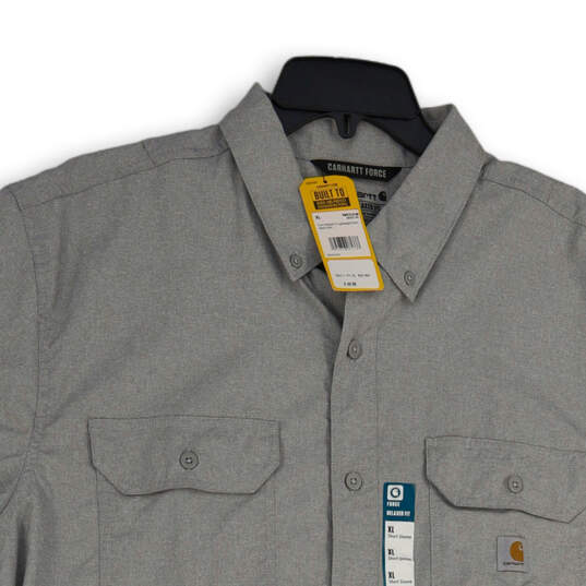 NWT Mens Gray Collared Short Sleeve Flap Pocket Button-Up Shirt Size XL image number 2