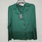 Green Long Sleeve Pleated Button Up Blouse image number 1