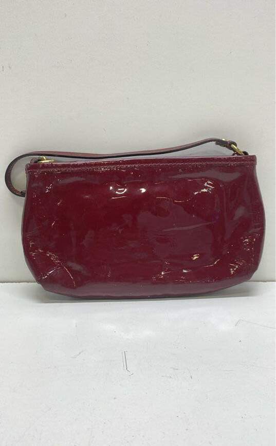 COACH Burgundy Patent Leather Zip Clutch Wristlet Bag image number 2