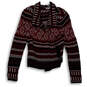 Mens Red Black Aztec Long Sleeve Collared Full-Zip Cardigan Sweater Size SP image number 1