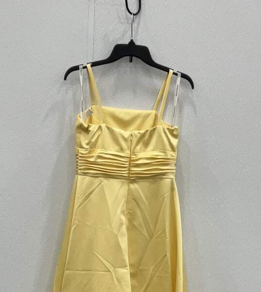 Womens Yellow Ruched Sleeveless Square Neck Zip Bridesmaid Maxi Dress Sz 16 image number 4