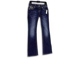 NWT Womens Blue Denim Medium Wash Embellished Bootcut Leg Jeans Size 26