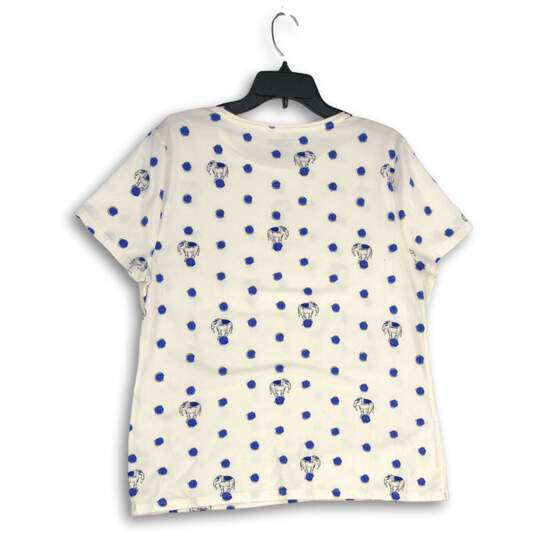Talbots Womens Blue White Polka Dot Crew Neck Pullover T-Shirt Size XL image number 2