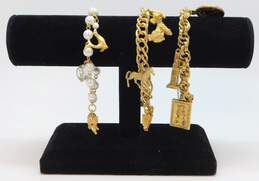 Vintage Gold Tone & Faux Pearl Charm Bracelets 102.4g