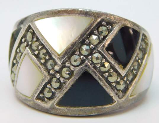 925 Sterling Silver Marcasite, Onyx & MOP Jewelry image number 4