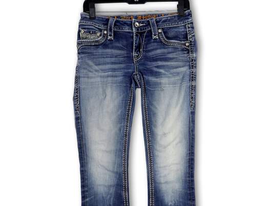 Womens Blue Denim Pockets Medium Wash Comfort Bootcut Leg Jeans Size 25 image number 3