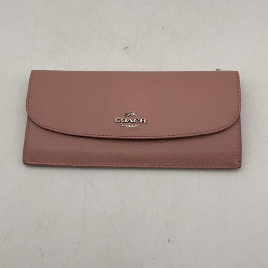 Womens Pink Leather Back Zipper Pocket Card Holder Snap Envelope Wallet image number 1