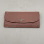 Womens Pink Leather Back Zipper Pocket Card Holder Snap Envelope Wallet image number 1