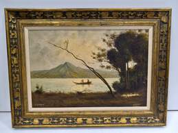 Lake and Mountain Fishing Landscape Painting San Pablo Equador S. Endara