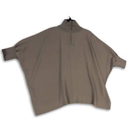Womens Gray 1/4 Zip Mock Neck Dolman Sleeve Side Slit Pullover Sweater Sz L