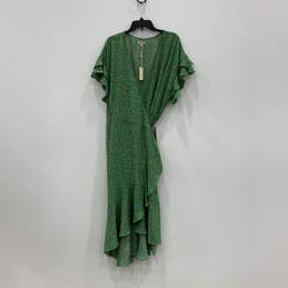 NWT Womens Green Floral Short Sleeve V Neck Ruffle Wrap Dress Size 3X