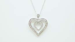 10K White Gold Diamond Accent Double Heart Pendant Necklace 1.9g