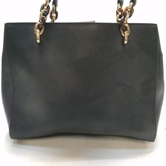 Michael Kors Black & Gray Leather Logo Chain Satchel Bag Purse