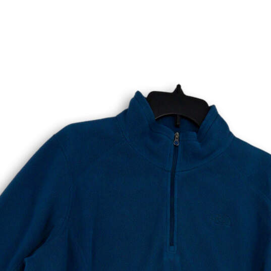 Womens Blue Long Sleeve 1/4 Zip Mock Neck Pullover Sweatshirt Size X-Large image number 3